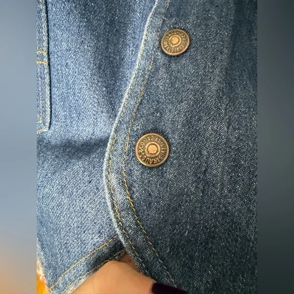 Vintage Levis 1970s Orange Tab Denim Jean Mens Vest Western Snap Large V